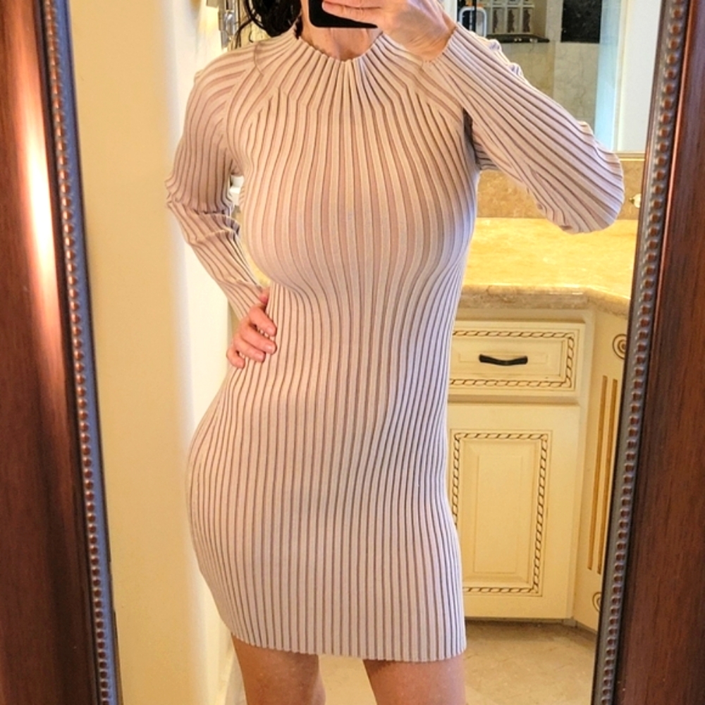 LUSH back twisted cutout ribbed sweater dress in pink nude, M - Picture 2 of 16